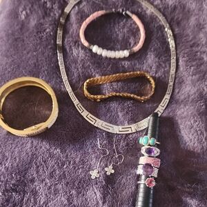 Elegant Black and Silver Necklace with Purple Accents